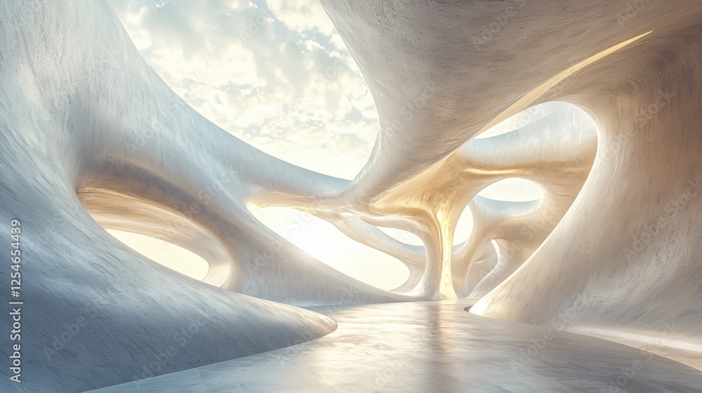 Aufkleber abstract architecture of a modern building with smooth curves and bright sunlight shining through