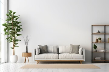 Bright and Modern Living Room Interior Design with Green Plant and Minimalist Furniture in a Cozy Space