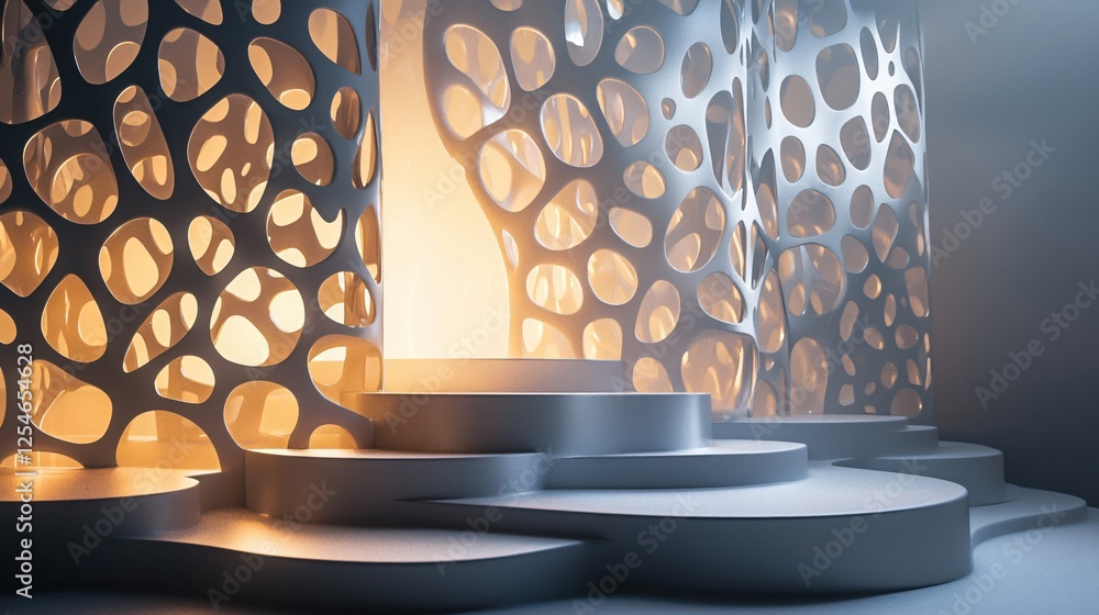 Poster abstract stage with ornate columns and warm light a modern and minimalist presentation