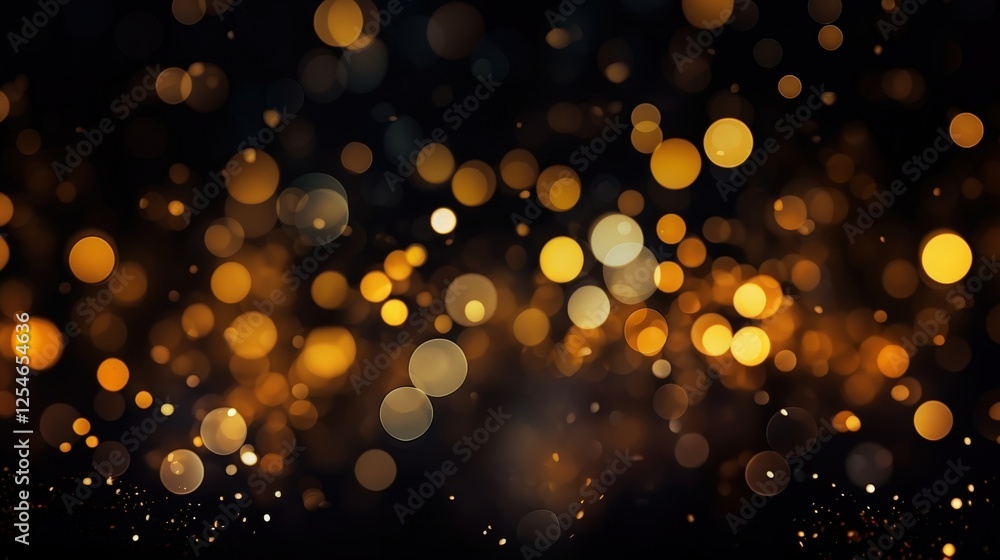 Poster golden glittering bokeh background with sparkling dots and soft shimmer on dark canvas for creative 