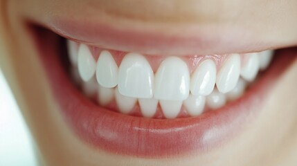 Fototapeta premium Close-up of healthy teeth with a bright white smile and pink lips detail