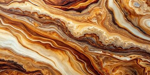Abstract Swirling Marble Texture: Brown & Cream Aerial View