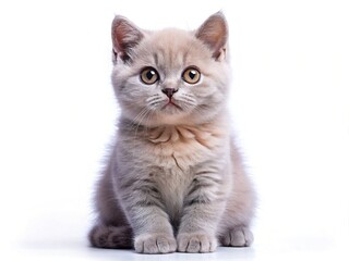 Obraz premium Adorable Lilac Tortie British Shorthair Kitten Posing on White Background