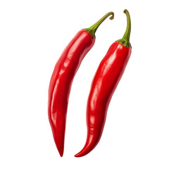top view of two red hot chili isolated on transparent background. Generative ai