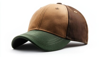 Fototapeta premium A stylish cap featuring a blend of brown and green colors, perfect for casual outdoor activities or everyday wear.