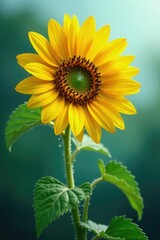 Fototapeta premium Water droplets clinging to a bright yellow sunflower, drop, bloom
