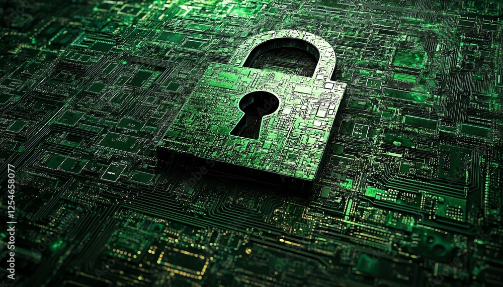 Leinwandbilder cybersecurity digital screen with a padlock icon and warning symbols, representing security threats 