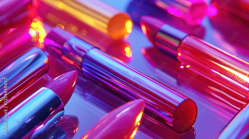 Aufkleber Vibrant Lipsticks in a Mesmerizing Array of Colors Reflecting Light and Creating a Glamorous Scene