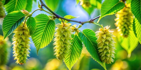 European Hornbeam Blossoms: Springtime in the Garden - High-Resolution Stock Photo