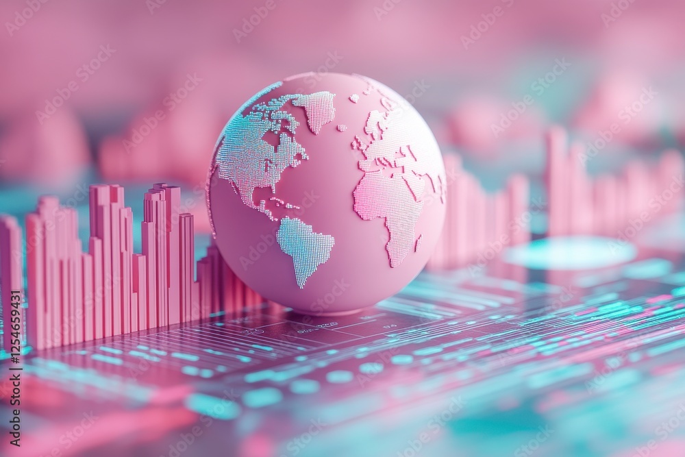 Aufkleber a pink globe on a digital background represents global connectivity and data visualization in a mode