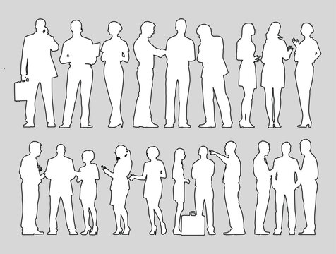 Set of business people silhouette, man and woman team, isolated on grey background