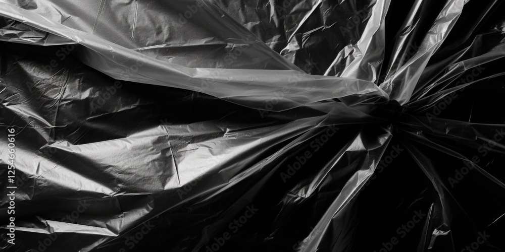 Poster textured wrinkled black plastic wrap with shiny surface and unique patterns for background or creati