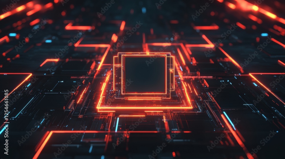 Aufkleber exploring the design and function of a glowing microchip on a futuristic digital circuit board. gene