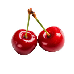 top view of two cherries isolated on transparent background. Generative ai