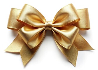 Naklejka premium Luxury Champagne Gold Ribbon Bow on White Background - Perfect for Gifting
