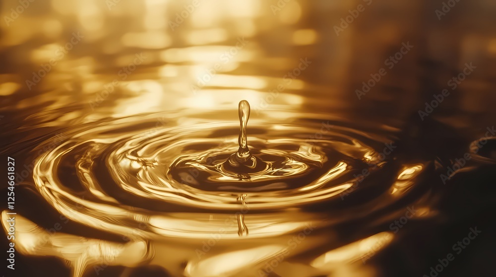 Aufkleber liquid gold drop creating ripples in a golden fluid abstract and luxurious background