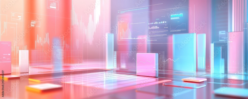 Poster a vibrant digital landscape featuring colorful data visualizations and graphs, illustrating modern a