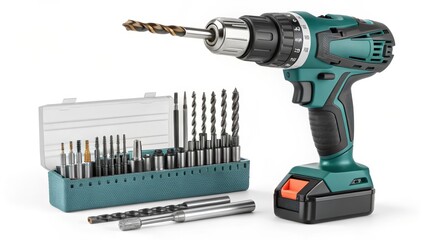 Cordless Drill with Bit Set Teal Power Tool and Accessories