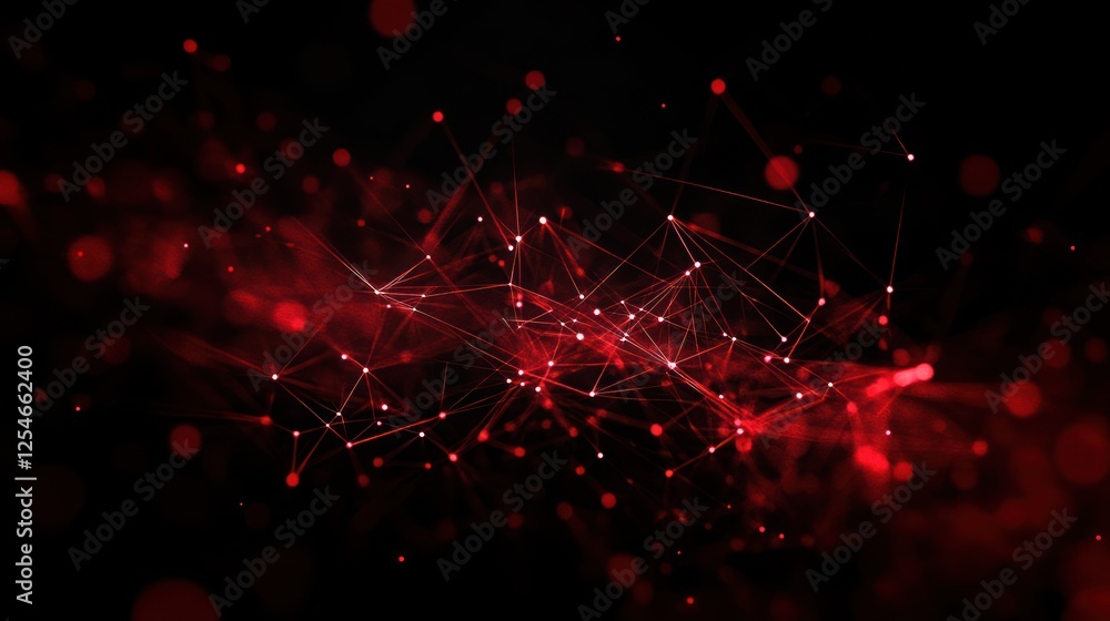 Poster abstract red network connection on black background.