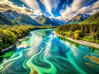 Fototapeta premium Majestic Dart River, Otago, New Zealand: Double Exposure Landscape Photography