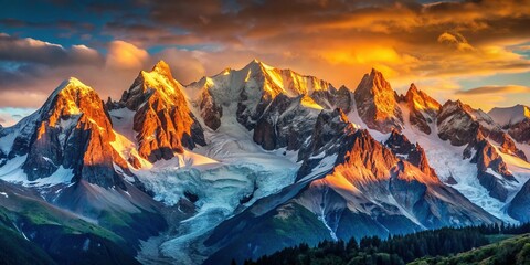 Majestic Mont Blanc Massif Sunrise, Copy Space for Text