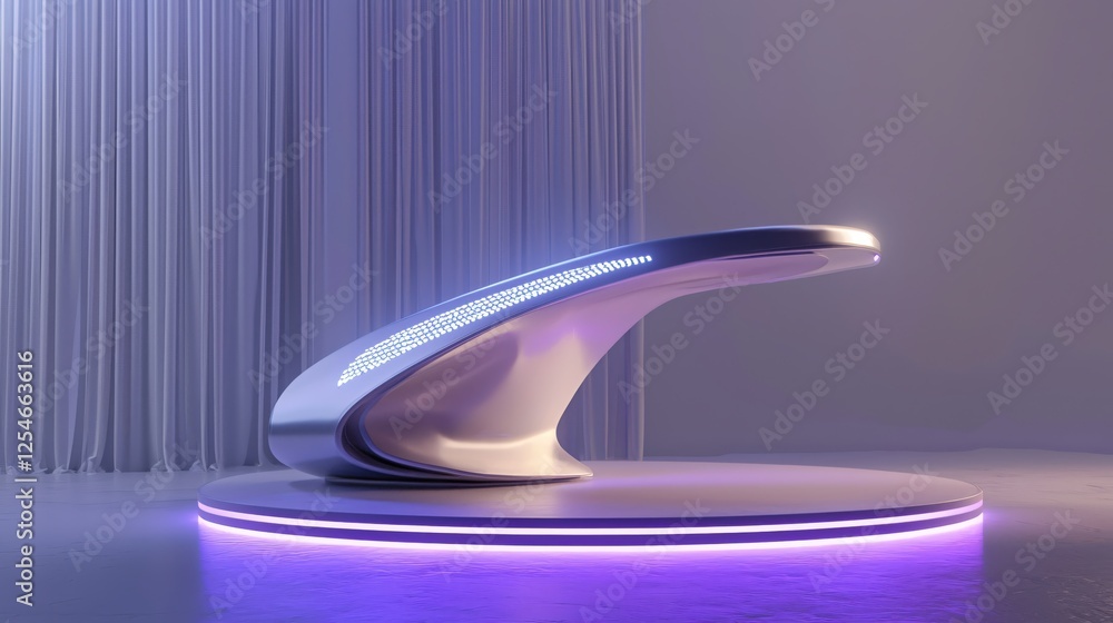 Poster futuristic presentation stage with neon lighting and elegant design in a minimalist setting