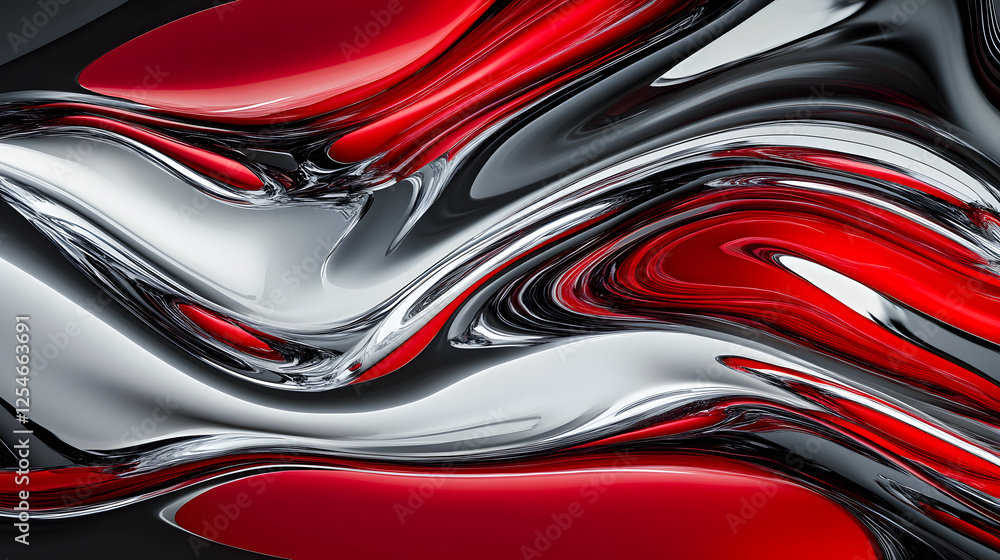 Poster Red and silver abstract background with dynamic composition of glowing elements