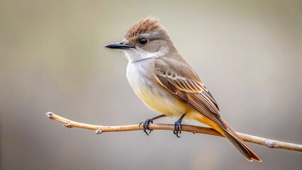 Minimalist Ash-Throated Flycatcher Bird Photography: Clean Background, Side Profile