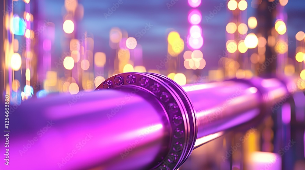 Poster abstract metal pipe with bokeh lights creating a futuristic and vibrant atmosphere