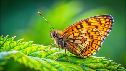 Obraz premium Minimalist Boloria dia Butterfly on Leaf - Nature Stock Photo