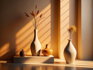 Minimalist Interior Silhouette: Ceramic Vases at Sunset