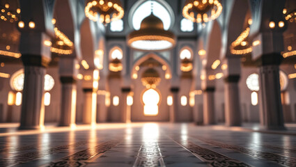 Fototapeta premium Beautiful blurred mosque interior building background