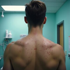 Naklejka premium Young Man s Back with Acne Scars Medical Examination Rear View