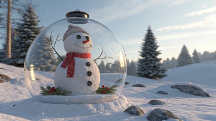 Fototapeta premium Snow Globe Snowman Winter Wonderland Scene