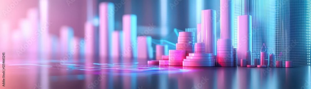 Poster a vibrant, abstract representation of data visualization, featuring colorful bar graphs and digital 