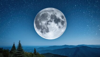 Fototapeta premium Stunning Full Moon in Night Landscape Enchanting Lunar Views