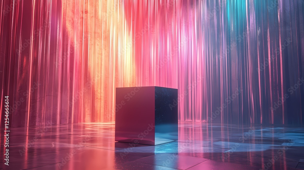 Poster abstract cube in a surreal space with vibrant pink and blue light creating a dreamy atmosphere