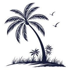 Fototapeta premium Minimalist Palm Tree Silhouette Vector Perfect on Transparent Background