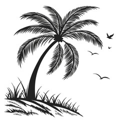 Obraz premium Palm Tree Silhouette Vector High-Quality Illustration on Transparent Background