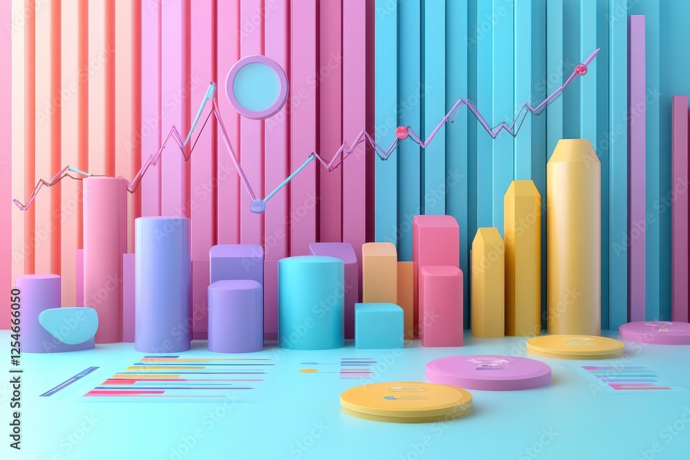 Poster a vibrant and modern display of colorful geometric shapes representing data visualization and analyt