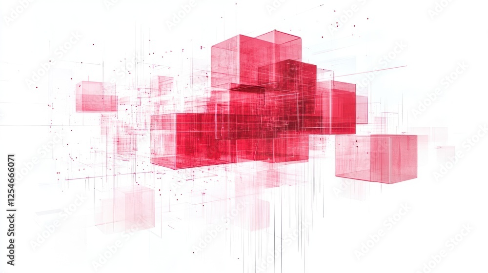 Aufkleber abstract red translucent cubes in 3d space.