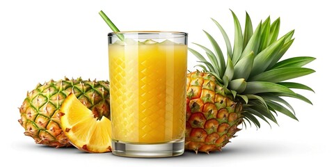 PNG Tropical Fruit Drink with Pineapple Garnish, Isolated Transparent Background - Refreshing Summer Beverage Stock Photo