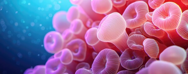 Marine environment microscopic idea. Vibrant coral reef with colorful sea life under deep blue water, showcasing aquatic beauty.