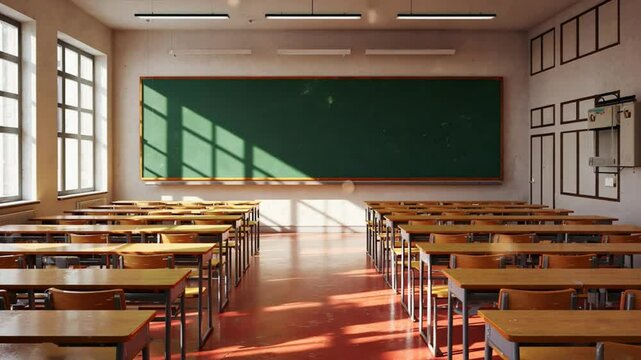 interior of an old school classroom