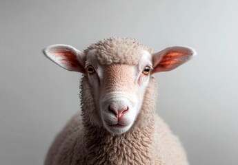 Obraz premium Close-Up Portrait of a Sheep with Soft Wool and Gentle Eyes