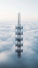 Obraz premium isometric 3D depiction of a high-altitude solar farm above the clouds, thin atmosphere lighting, futuristic energy harvesting towers, breathtaking sky view, advanced technology, copyspace