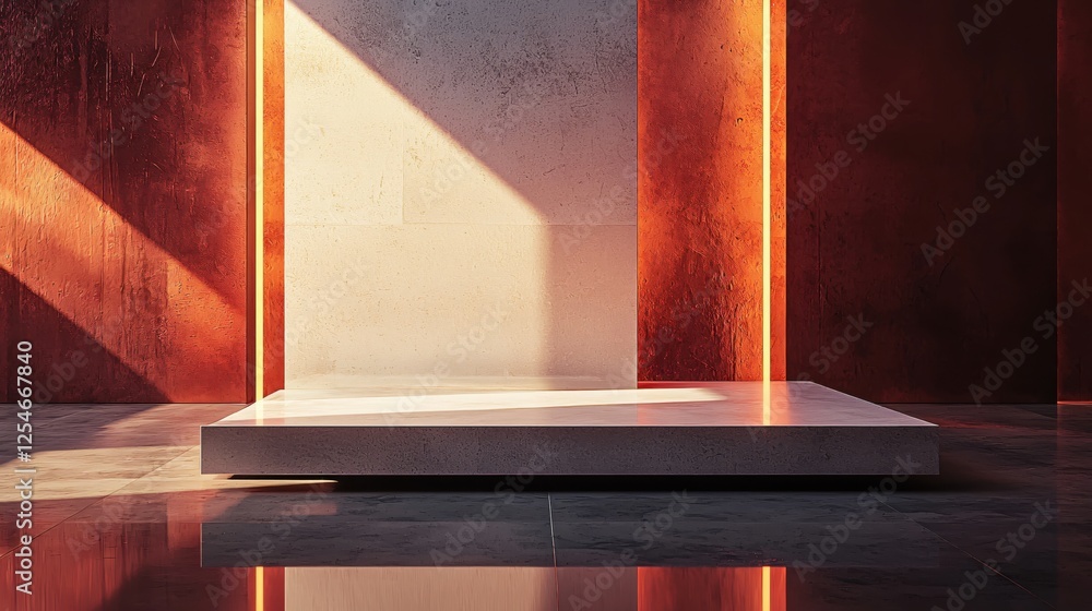 Aufkleber minimalist platform illuminated by sunlight creating a serene and modern architectural scene