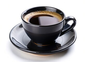 Fototapeta premium Simple Black Coffee Cup, Isolated White Background, Minimalist Design, Beverage Stock Photo