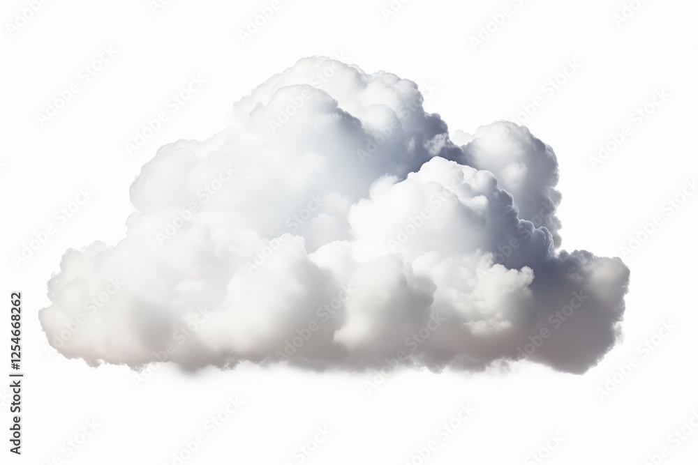 Poster isolated white cloud on bright background with soft shadows and fluffy texture for natural and sceni