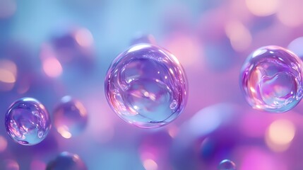 Naklejka premium Ethereal bubbles floating in a dreamlike space with soft pastel colors and gentle light